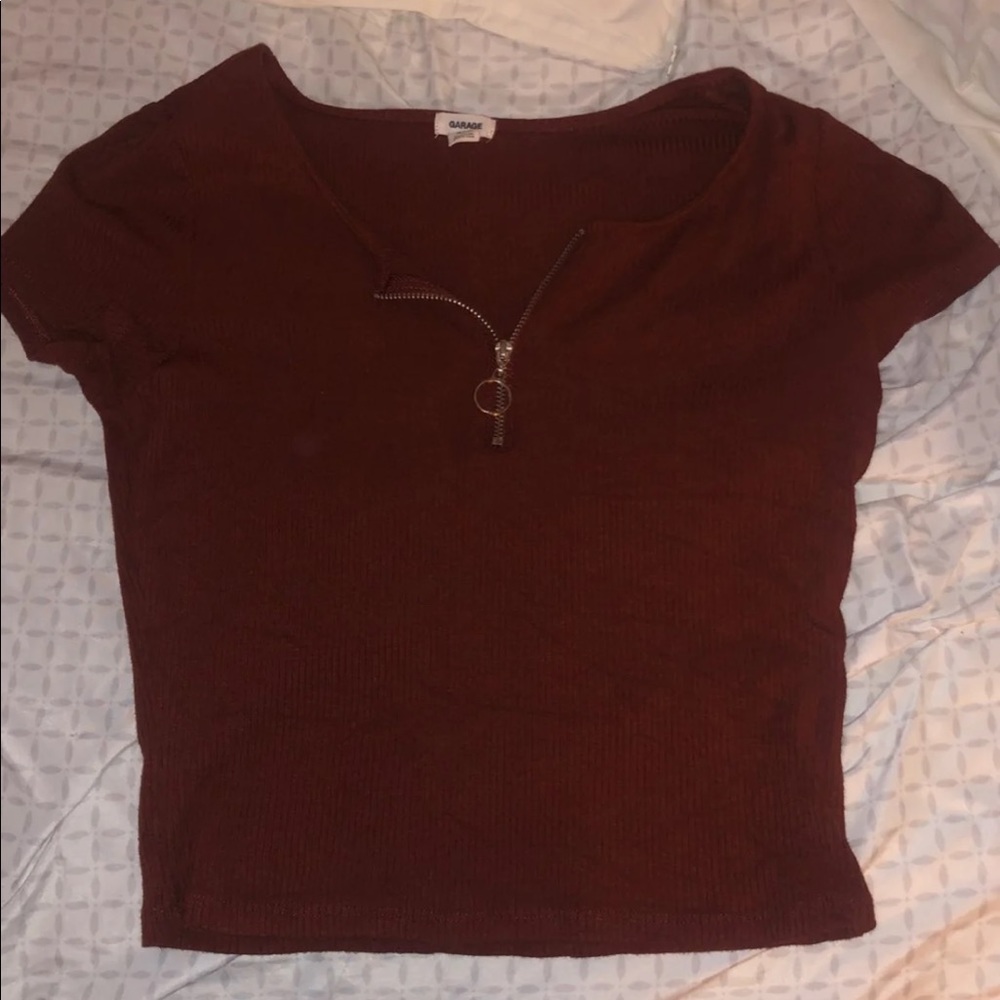 Dark red collared top